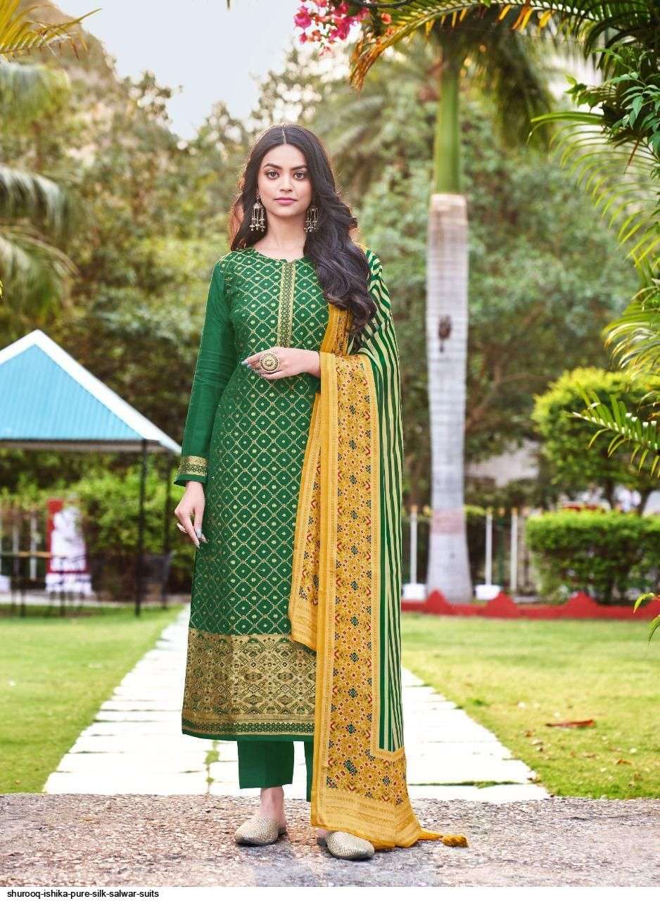 ISHIKA BY SHUROOQ 01 TO 04 SERIES BEAUTIFUL SUITS COLORFUL STYLISH FANCY CASUAL WEAR & ETHNIC WEAR SILK JQCAUARD DRESSES AT WHOLESALE PRICE