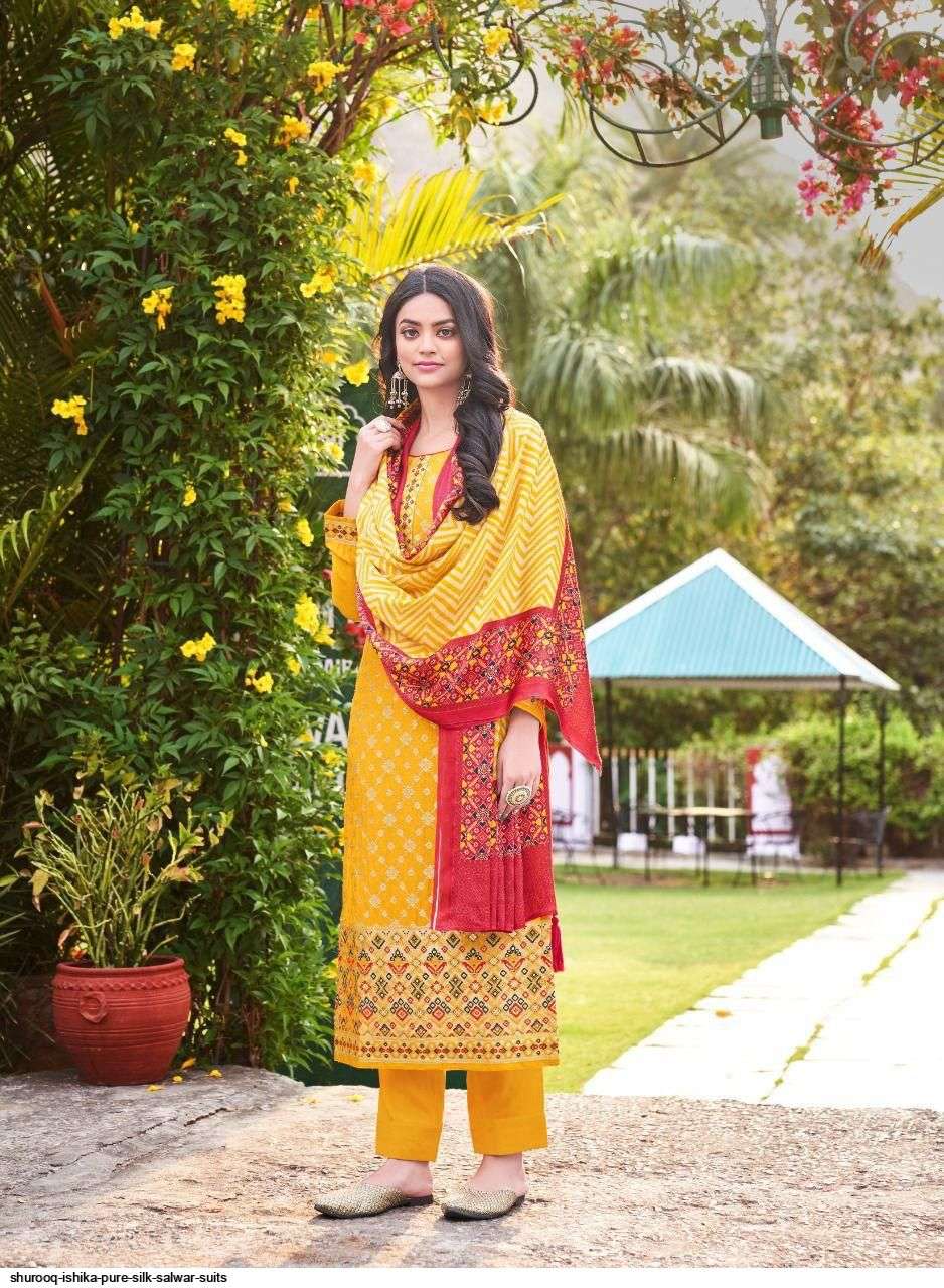 ISHIKA BY SHUROOQ 01 TO 04 SERIES BEAUTIFUL SUITS COLORFUL STYLISH FANCY CASUAL WEAR & ETHNIC WEAR SILK JQCAUARD DRESSES AT WHOLESALE PRICE