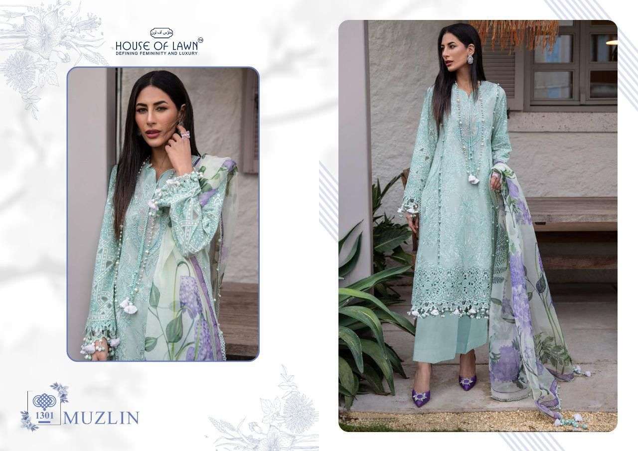 SANA SAFINA MUZLIN BY HOUSE OF LAWN 1301 TO 1306 SERIES BEAUTIFUL SUITS COLORFUL STYLISH FANCY CASUAL WEAR & ETHNIC WEAR PURE LAWN PRINT DRESSES AT WHOLESALE PRICE