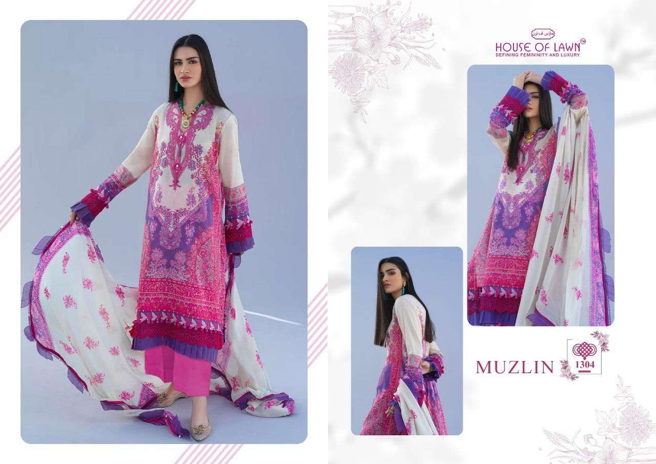 SANA SAFINA MUZLIN BY HOUSE OF LAWN 1301 TO 1306 SERIES BEAUTIFUL SUITS COLORFUL STYLISH FANCY CASUAL WEAR & ETHNIC WEAR PURE LAWN PRINT DRESSES AT WHOLESALE PRICE