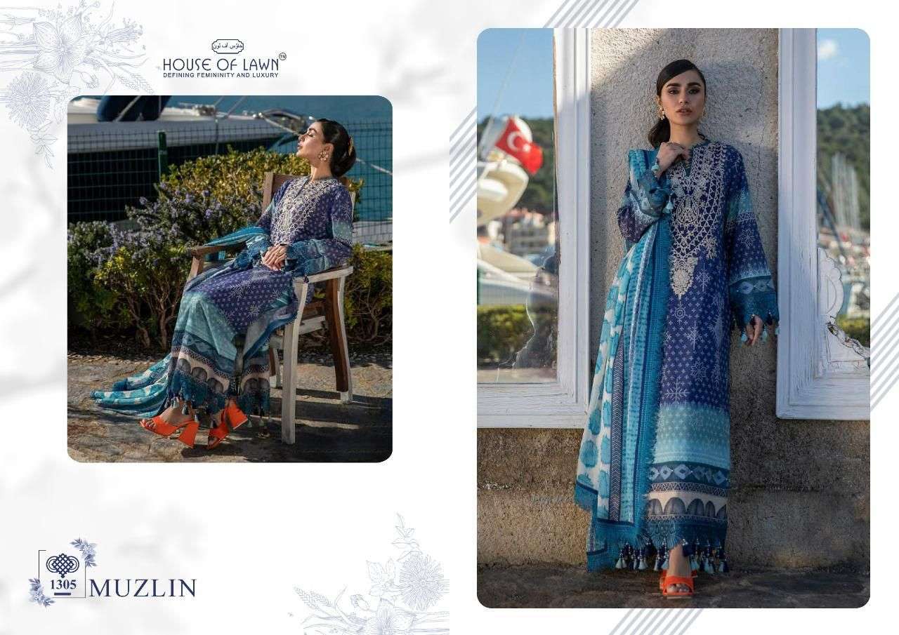 SANA SAFINA MUZLIN BY HOUSE OF LAWN 1301 TO 1306 SERIES BEAUTIFUL SUITS COLORFUL STYLISH FANCY CASUAL WEAR & ETHNIC WEAR PURE LAWN PRINT DRESSES AT WHOLESALE PRICE