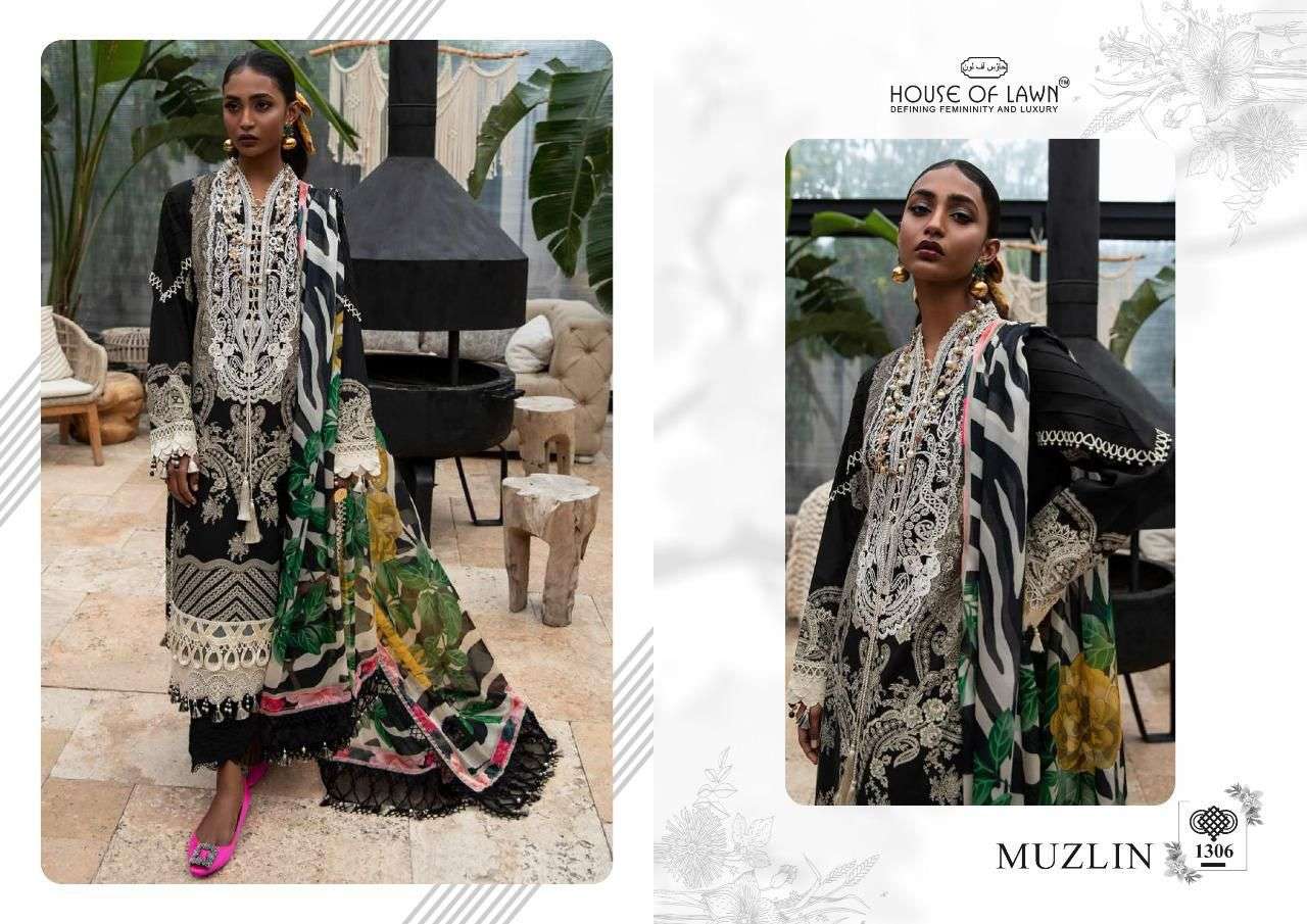 SANA SAFINA MUZLIN BY HOUSE OF LAWN 1301 TO 1306 SERIES BEAUTIFUL SUITS COLORFUL STYLISH FANCY CASUAL WEAR & ETHNIC WEAR PURE LAWN PRINT DRESSES AT WHOLESALE PRICE