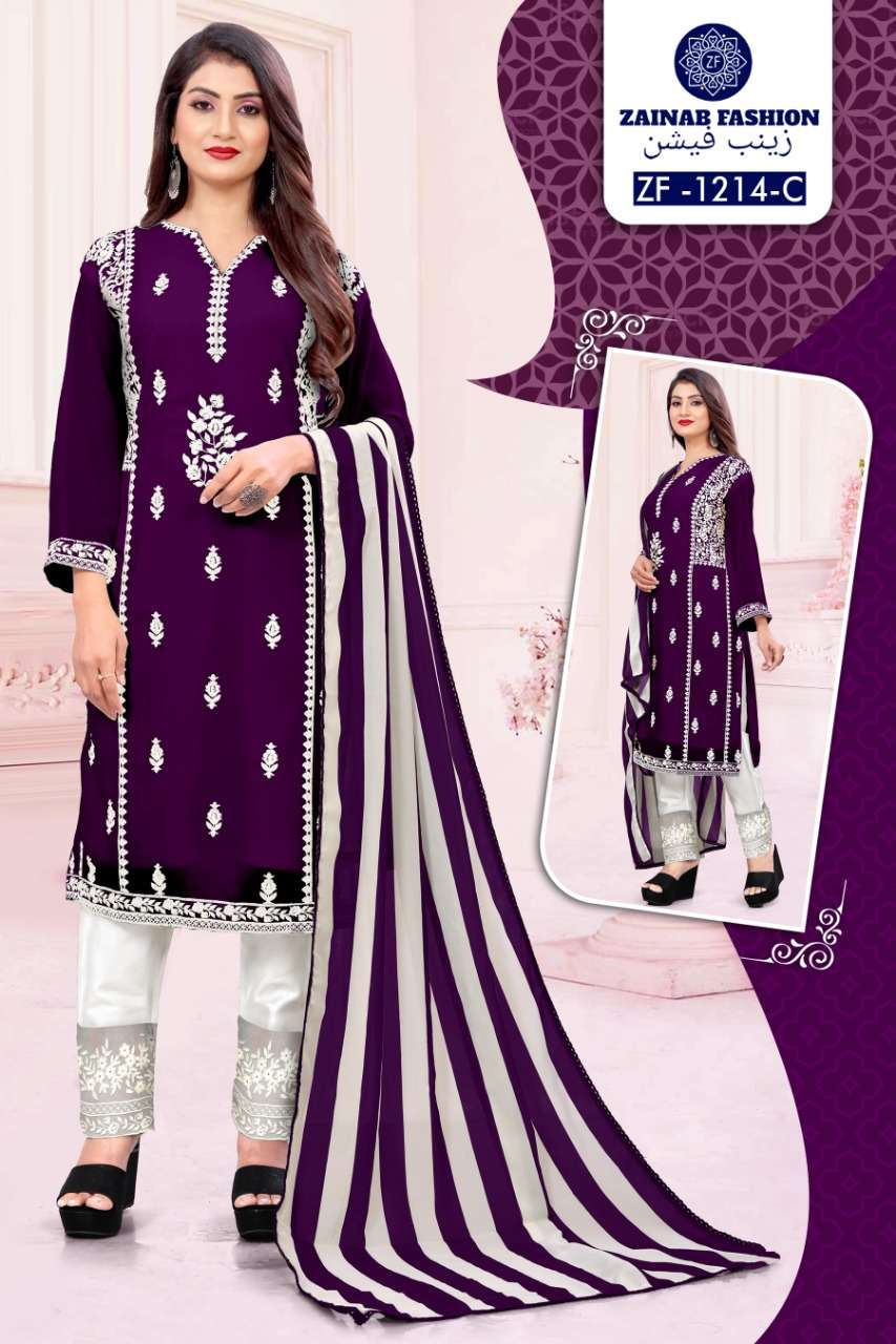 ZF-1208 BY ZAINAB FASHION 1208-A TO 1208-C SERIES PAKISTANI SUITS BEAUTIFUL FANCY COLORFUL STYLISH PARTY WEAR & OCCASIONAL WEAR PURE GEORGETTE WITH EMBROIDERY DRESSES AT WHOLESALE PRICE