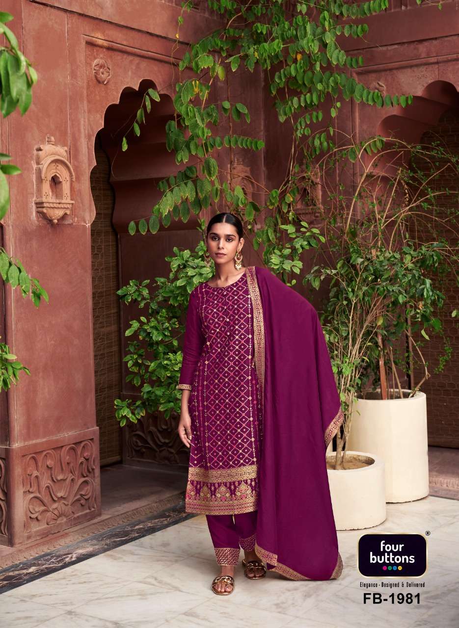 BANARAS BY FOUR BUTTONS 1981 TO 1986 SERIES BEAUTIFUL SUITS COLORFUL STYLISH FANCY CASUAL WEAR & ETHNIC WEAR DOLA SILK DRESSES AT WHOLESALE PRICE