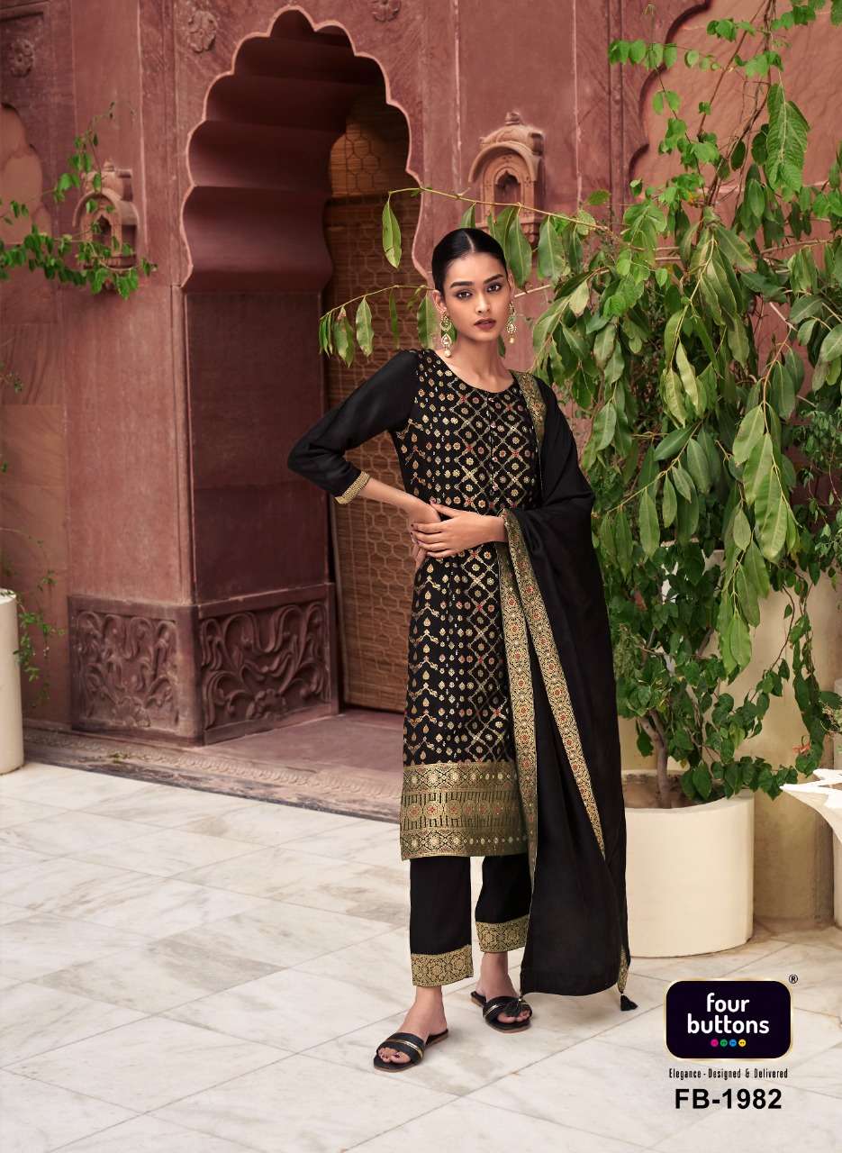 BANARAS BY FOUR BUTTONS 1981 TO 1986 SERIES BEAUTIFUL SUITS COLORFUL STYLISH FANCY CASUAL WEAR & ETHNIC WEAR DOLA SILK DRESSES AT WHOLESALE PRICE