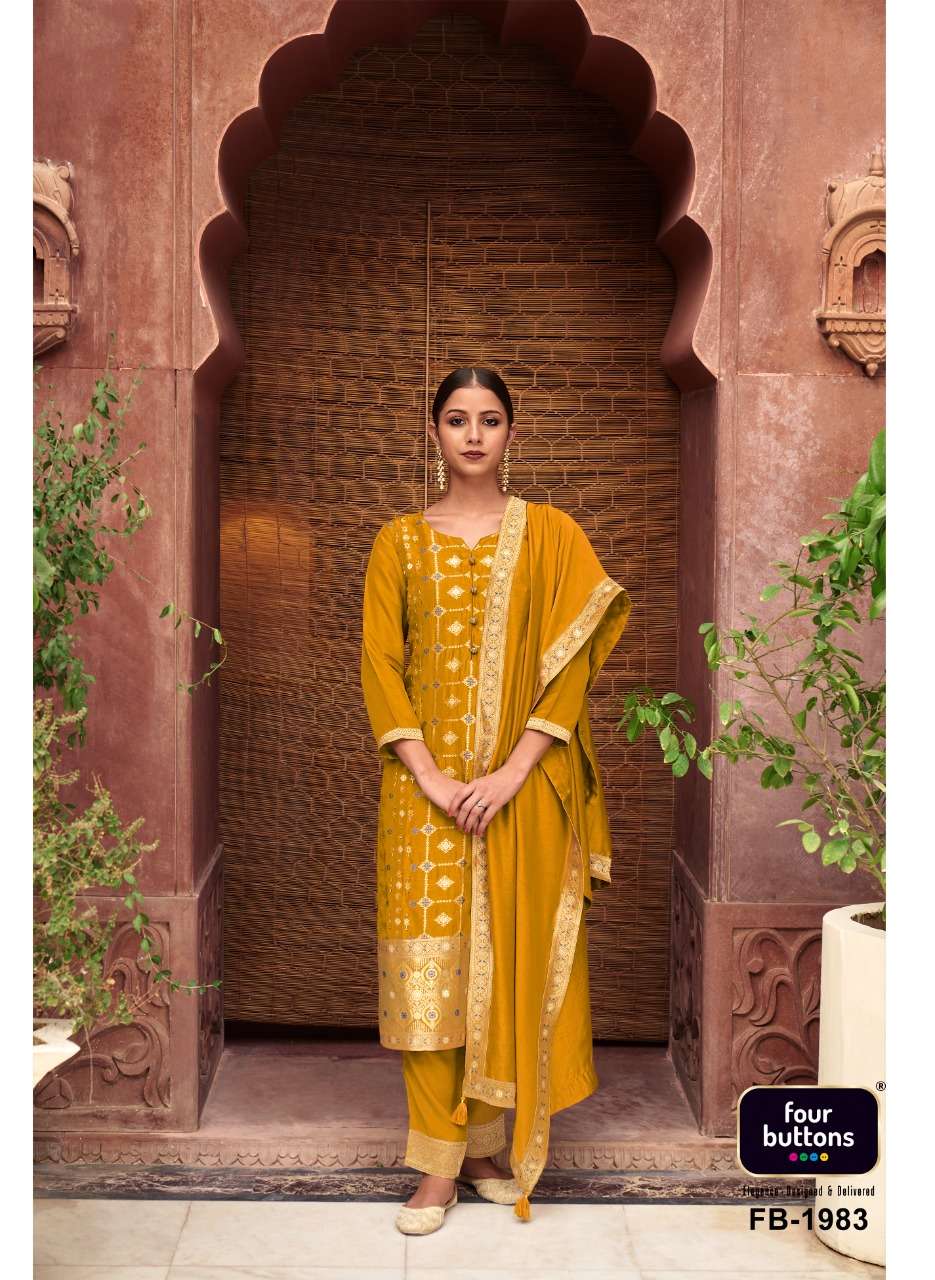 BANARAS BY FOUR BUTTONS 1981 TO 1986 SERIES BEAUTIFUL SUITS COLORFUL STYLISH FANCY CASUAL WEAR & ETHNIC WEAR DOLA SILK DRESSES AT WHOLESALE PRICE