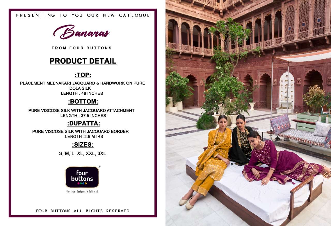 BANARAS BY FOUR BUTTONS 1981 TO 1986 SERIES BEAUTIFUL SUITS COLORFUL STYLISH FANCY CASUAL WEAR & ETHNIC WEAR DOLA SILK DRESSES AT WHOLESALE PRICE