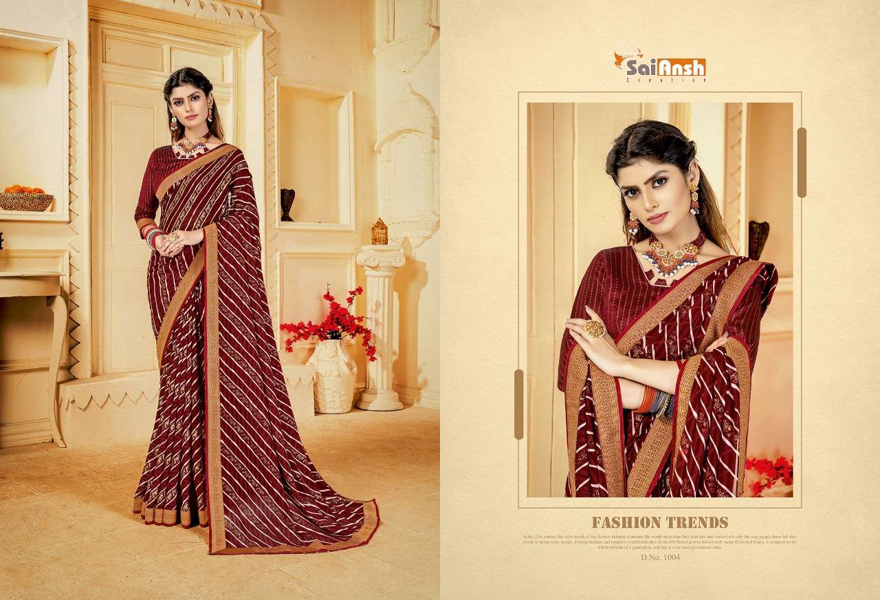 MERI JAAN BY SAI ANSH 1001 TO 1012 SERIES INDIAN TRADITIONAL WEAR COLLECTION BEAUTIFUL STYLISH FANCY COLORFUL PARTY WEAR & OCCASIONAL WEAR GEORGETTE SAREES AT WHOLESALE PRICE
