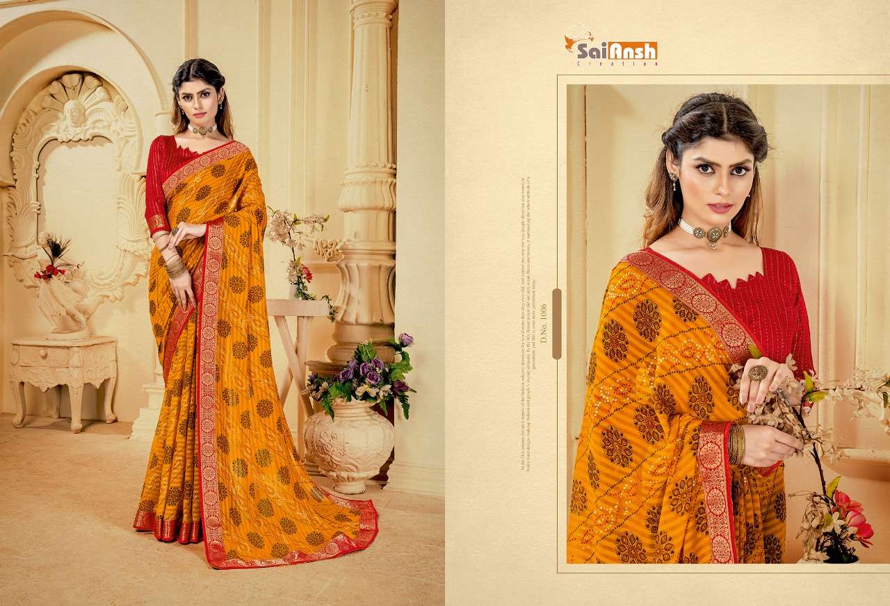 MERI JAAN BY SAI ANSH 1001 TO 1012 SERIES INDIAN TRADITIONAL WEAR COLLECTION BEAUTIFUL STYLISH FANCY COLORFUL PARTY WEAR & OCCASIONAL WEAR GEORGETTE SAREES AT WHOLESALE PRICE