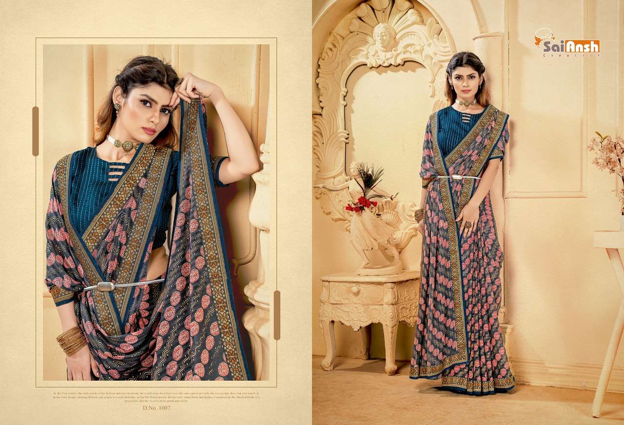MERI JAAN BY SAI ANSH 1001 TO 1012 SERIES INDIAN TRADITIONAL WEAR COLLECTION BEAUTIFUL STYLISH FANCY COLORFUL PARTY WEAR & OCCASIONAL WEAR GEORGETTE SAREES AT WHOLESALE PRICE