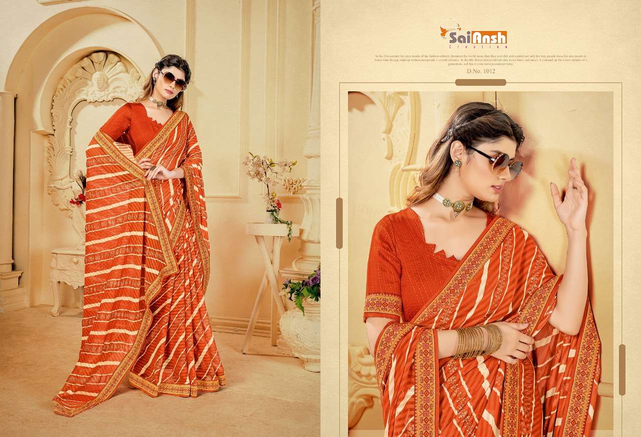MERI JAAN BY SAI ANSH 1001 TO 1012 SERIES INDIAN TRADITIONAL WEAR COLLECTION BEAUTIFUL STYLISH FANCY COLORFUL PARTY WEAR & OCCASIONAL WEAR GEORGETTE SAREES AT WHOLESALE PRICE