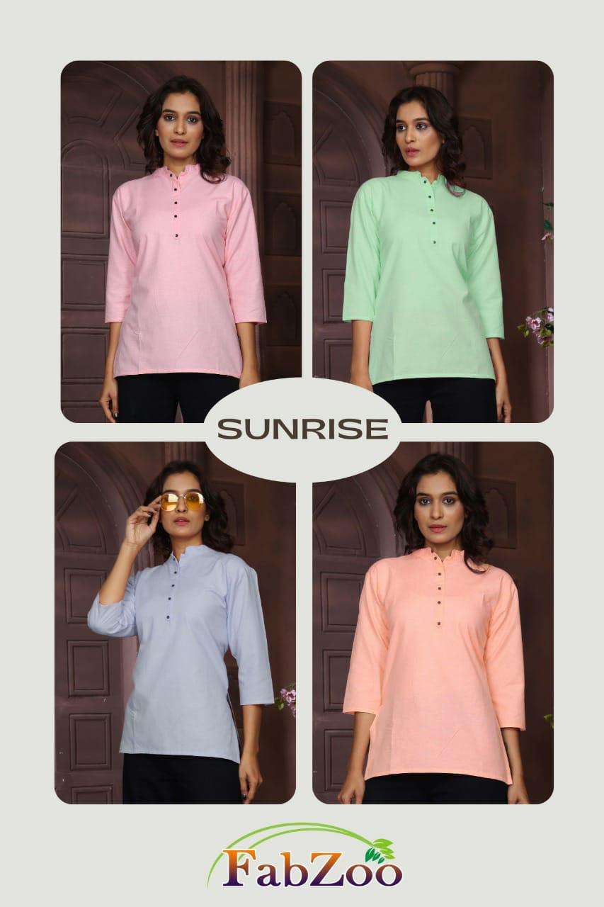 SUNRISE BY FAB ZOO 01 TO 04 SERIES BEAUTIFUL STYLISH FANCY COLORFUL CASUAL WEAR & ETHNIC WEAR COTTON TOPS AT WHOLESALE PRICE