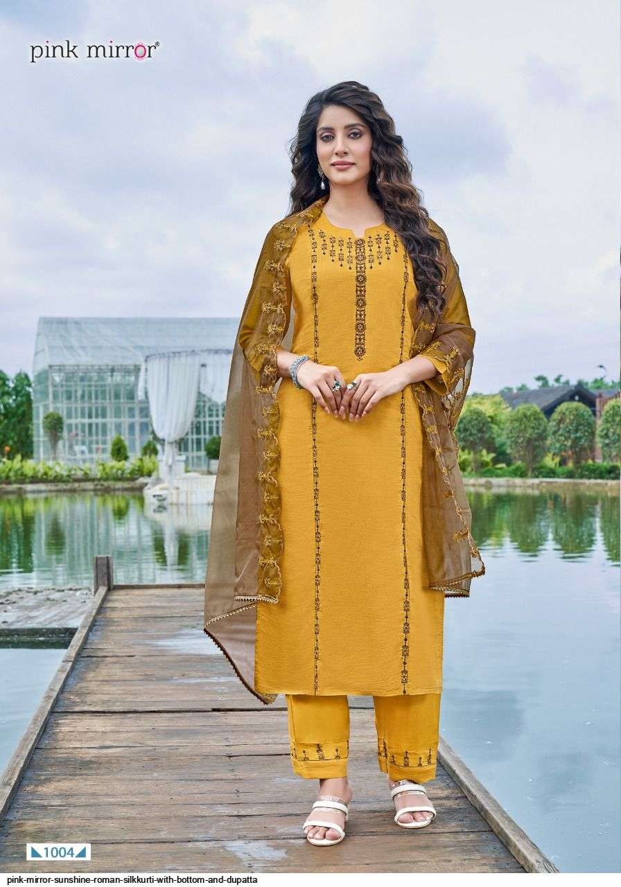 SUNSHINE BY PINK MIRROR 1001 TO 1006 SERIES BEAUTIFUL SUITS COLORFUL STYLISH FANCY CASUAL WEAR & ETHNIC WEAR SILK EMBROIDERED DRESSES AT WHOLESALE PRICE
