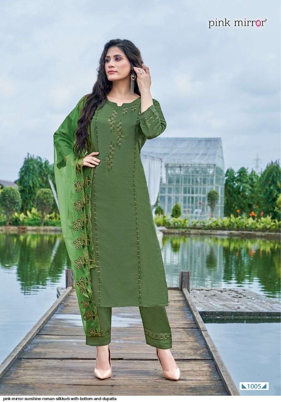 SUNSHINE BY PINK MIRROR 1001 TO 1006 SERIES BEAUTIFUL SUITS COLORFUL STYLISH FANCY CASUAL WEAR & ETHNIC WEAR SILK EMBROIDERED DRESSES AT WHOLESALE PRICE