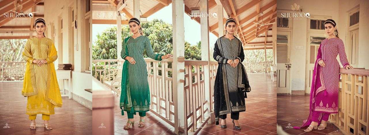HARNAAZ BY SHUROOQ 1001 TO 1004 SERIES BEAUTIFUL SUITS COLORFUL STYLISH FANCY CASUAL WEAR & ETHNIC WEAR PURE SILK JACQUARD DRESSES AT WHOLESALE PRICE