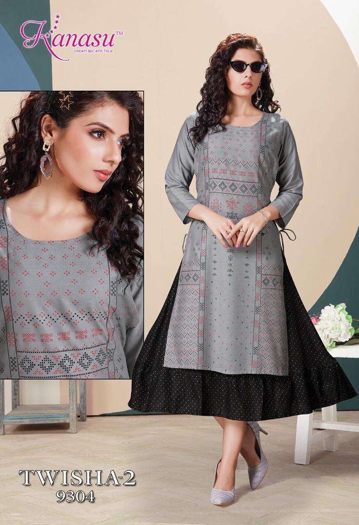 TWISHA VOL-2 BY KANASU 9301 TO 9308 SERIES DESIGNER STYLISH FANCY COLORFUL BEAUTIFUL PARTY WEAR & ETHNIC WEAR COLLECTION PURE RAYON KURTIS AT WHOLESALE PRICE