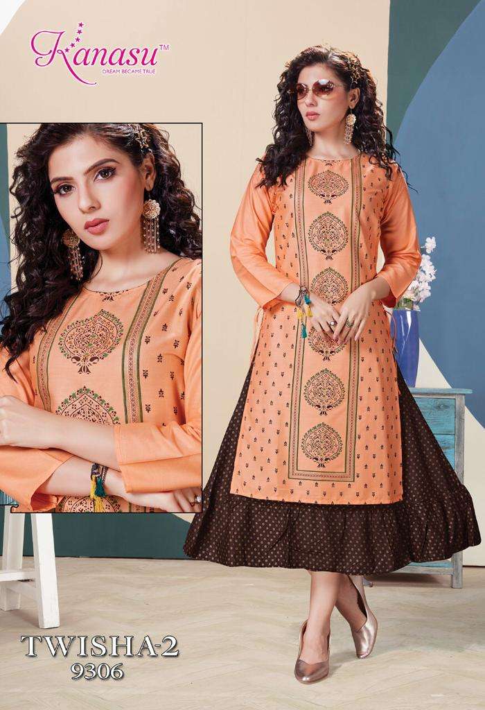 TWISHA VOL-2 BY KANASU 9301 TO 9308 SERIES DESIGNER STYLISH FANCY COLORFUL BEAUTIFUL PARTY WEAR & ETHNIC WEAR COLLECTION PURE RAYON KURTIS AT WHOLESALE PRICE