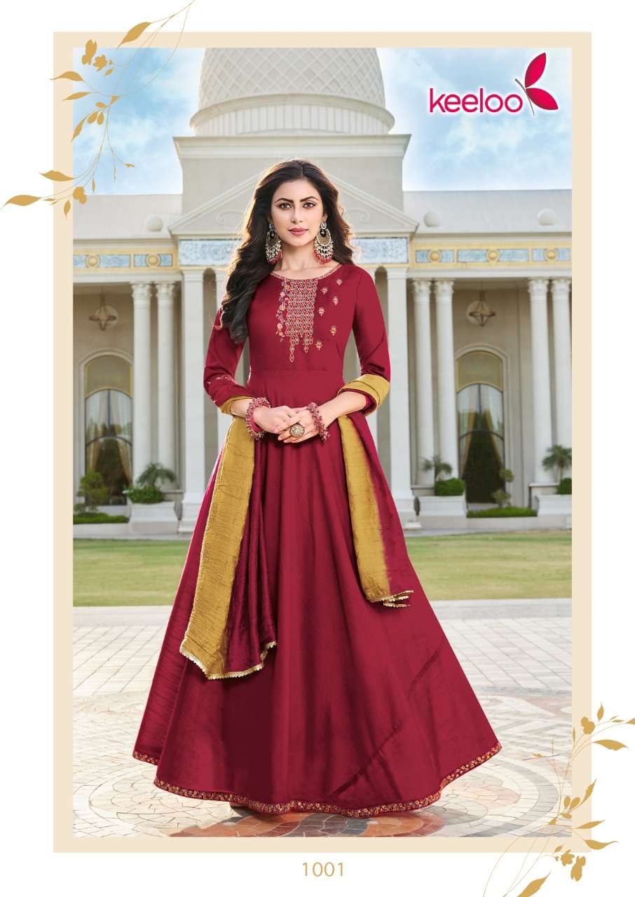 GRACIE VOL-1 BY KEELOO 1001 TO 1006 SERIES BEAUTIFUL STYLISH FANCY COLORFUL CASUAL WEAR & ETHNIC WEAR VISCOSE SLUB GOWNS WITH DUPATTA AT WHOLESALE PRICE