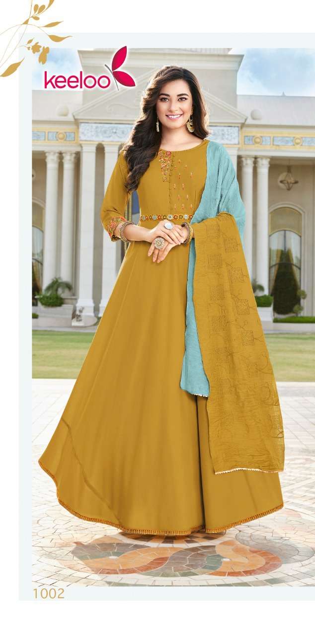 GRACIE VOL-1 BY KEELOO 1001 TO 1006 SERIES BEAUTIFUL STYLISH FANCY COLORFUL CASUAL WEAR & ETHNIC WEAR VISCOSE SLUB GOWNS WITH DUPATTA AT WHOLESALE PRICE
