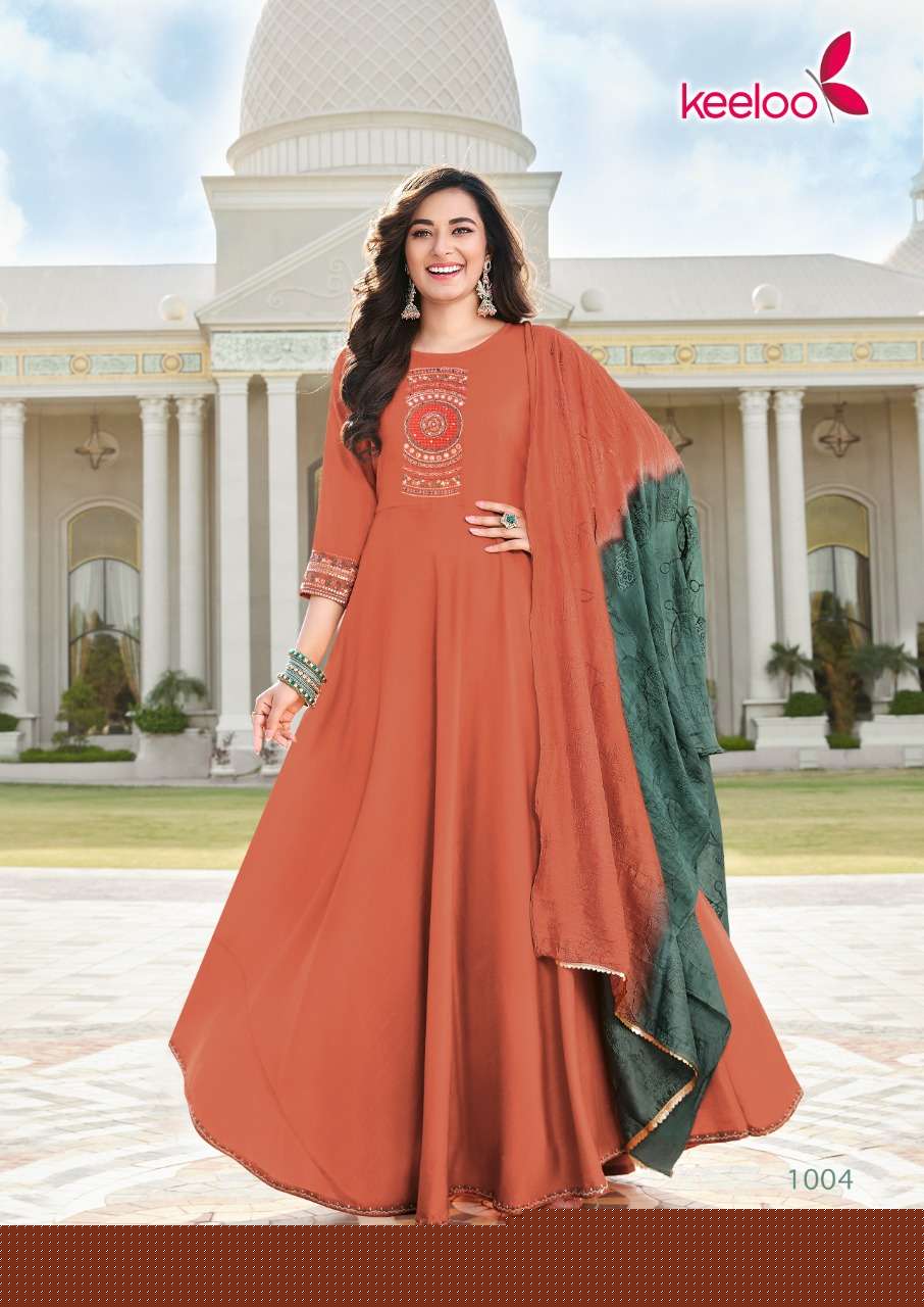 GRACIE VOL-1 BY KEELOO 1001 TO 1006 SERIES BEAUTIFUL STYLISH FANCY COLORFUL CASUAL WEAR & ETHNIC WEAR VISCOSE SLUB GOWNS WITH DUPATTA AT WHOLESALE PRICE