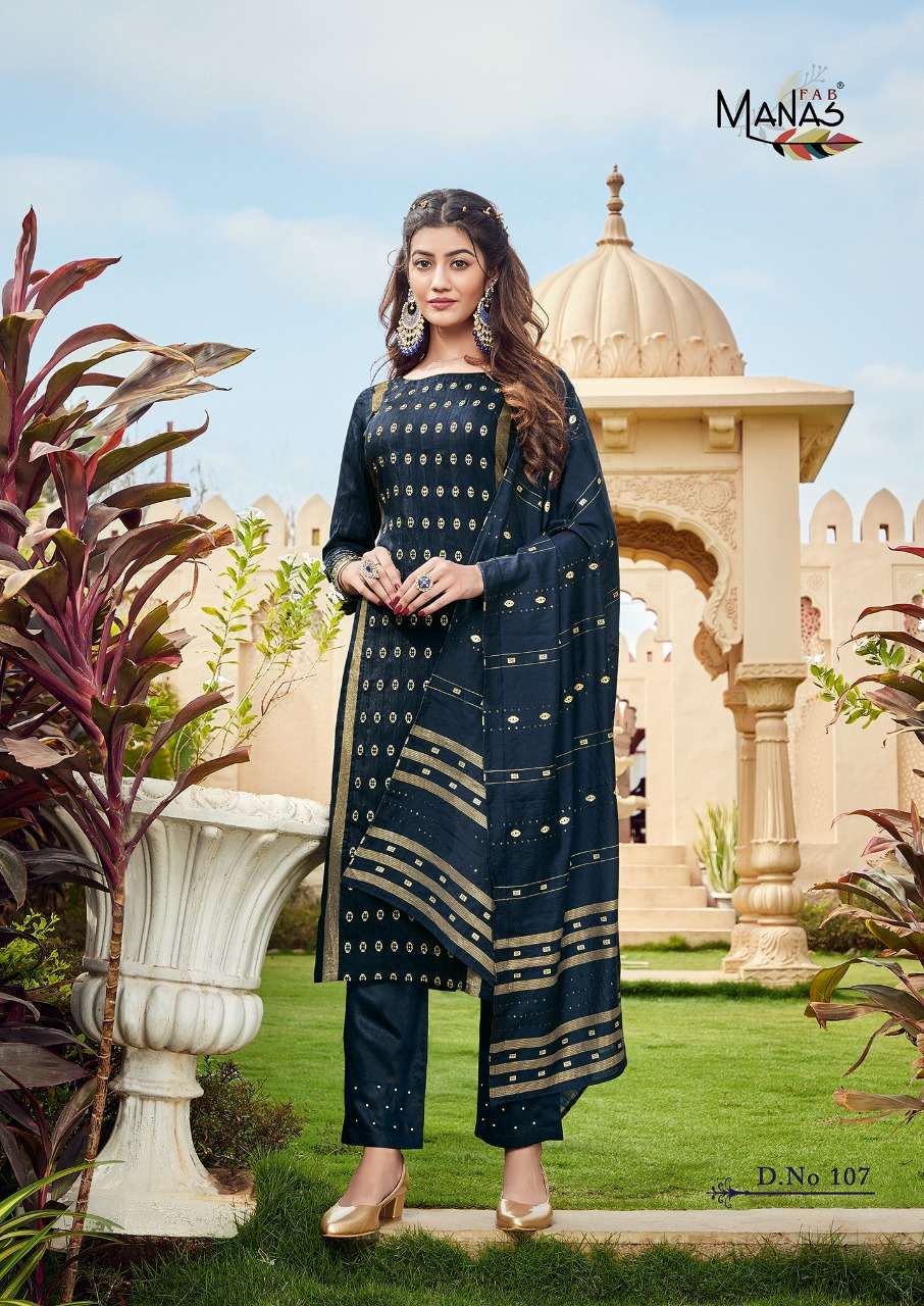 MAHER VOL-2 BY MANAS FAB 107 TO 112 SERIES BEAUTIFUL SUITS COLORFUL STYLISH FANCY CASUAL WEAR & ETHNIC WEAR PURE VISCOSE JACQUARD WITH WORK DRESSES AT WHOLESALE PRICE