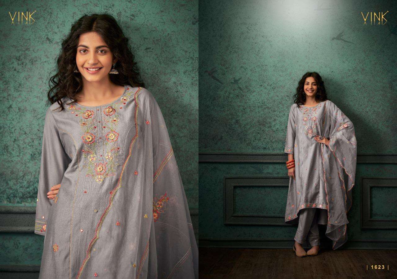 FESTIVE EDIT BY VINK 1621 TO 1626 SERIES BEAUTIFUL SUITS COLORFUL STYLISH FANCY CASUAL WEAR & ETHNIC WEAR CHINNON SILK DRESSES AT WHOLESALE PRICE