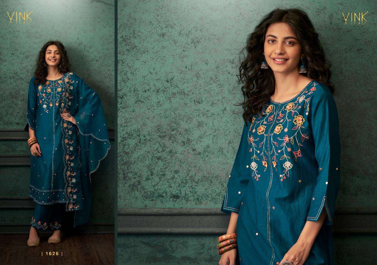 FESTIVE EDIT BY VINK 1621 TO 1626 SERIES BEAUTIFUL SUITS COLORFUL STYLISH FANCY CASUAL WEAR & ETHNIC WEAR CHINNON SILK DRESSES AT WHOLESALE PRICE