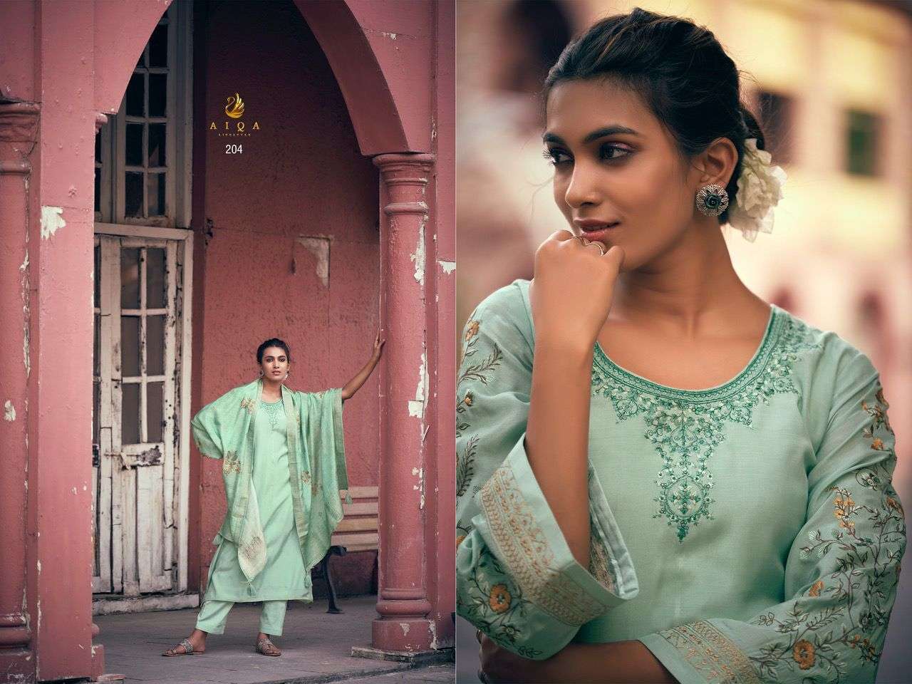 JASHNE ALAM BY AIQA 201 TO 208 SERIES BEAUTIFUL SUITS COLORFUL STYLISH FANCY CASUAL WEAR & ETHNIC WEAR MUSLIN SILK DRESSES AT WHOLESALE PRICE