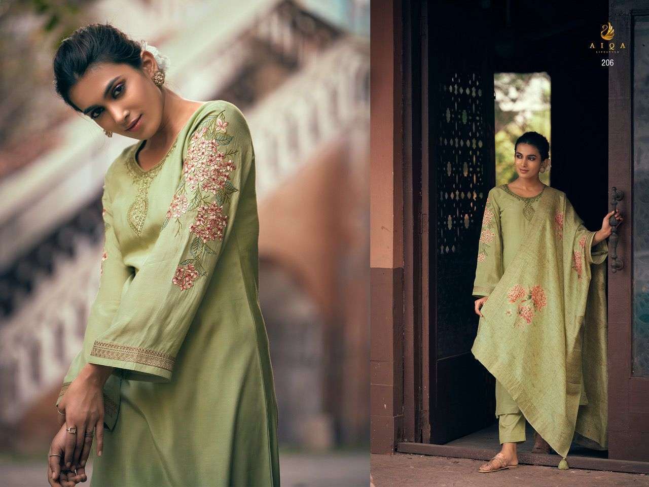 JASHNE ALAM BY AIQA 201 TO 208 SERIES BEAUTIFUL SUITS COLORFUL STYLISH FANCY CASUAL WEAR & ETHNIC WEAR MUSLIN SILK DRESSES AT WHOLESALE PRICE
