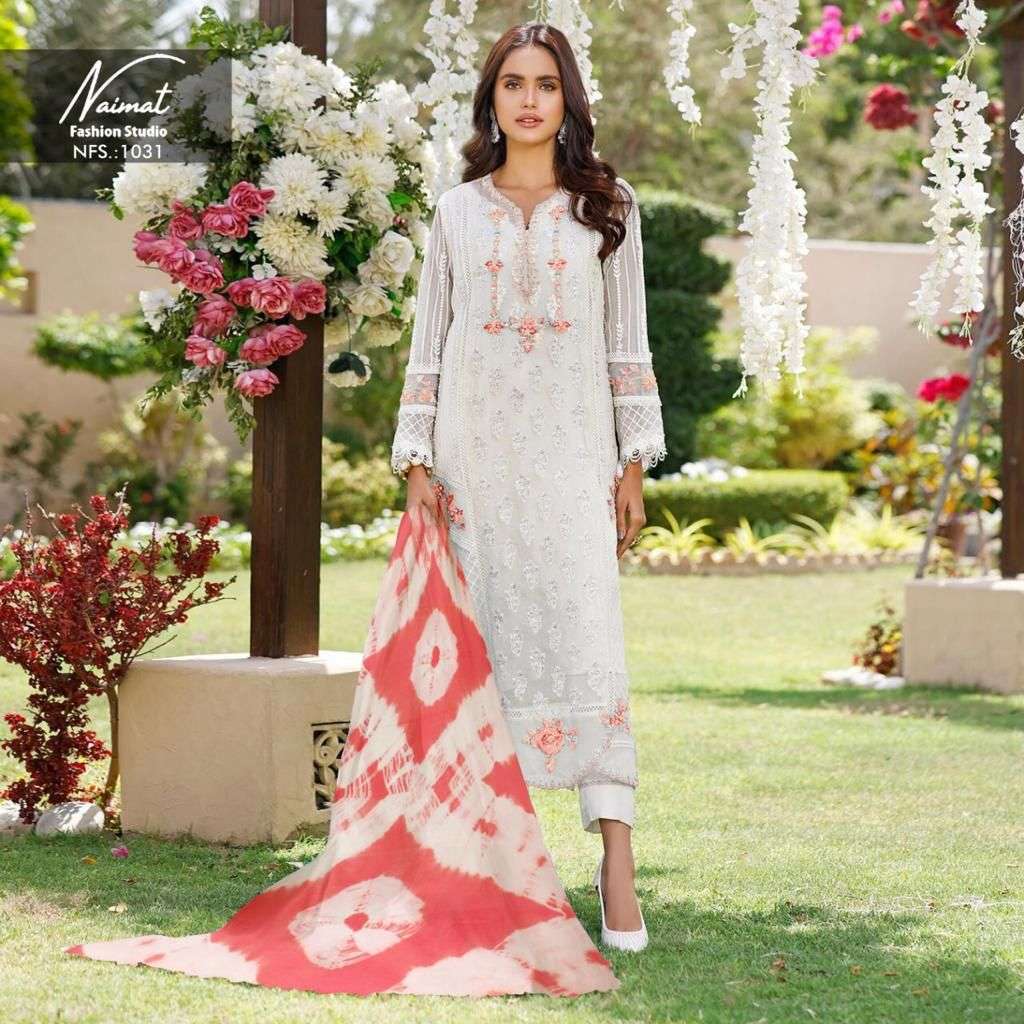 NAIMAT 1031 COLOURS BY NAIMAT FASHION STUDIO 1031-A TO 1031-C SERIES BEAUTIFUL PAKISTANI SUITS COLORFUL STYLISH FANCY CASUAL WEAR & ETHNIC WEAR PURE FAUX GEORGETTE DRESSES AT WHOLESALE PRICE