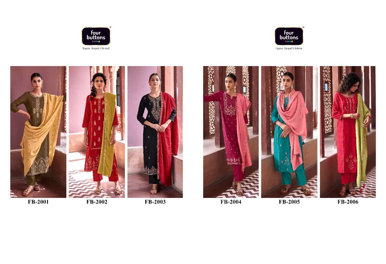RANGREZ VOL-2 BY FOUR BUTTONS 2001 TO 2006 SERIES DESIGNER SUITS COLLECTION BEAUTIFUL STYLISH COLORFUL FANCY PARTY WEAR & OCCASIONAL WEAR VISCOSE SILK EMBROIDERY DRESSES AT WHOLESALE PRICE