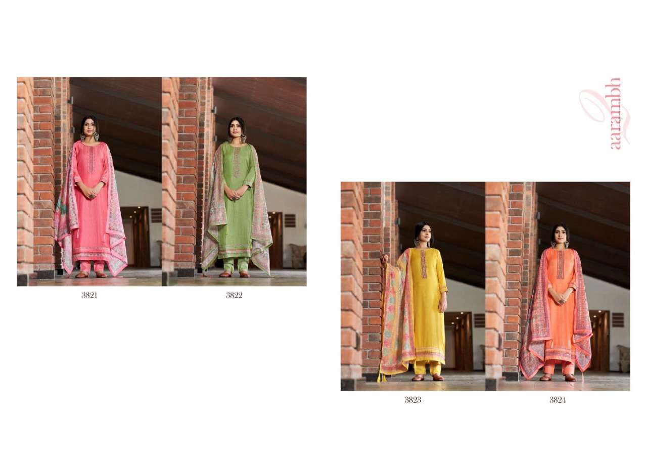 AARAMBH VOL-2 BY RANGOON 3821 TO 3824 SERIES BEAUTIFUL SUITS COLORFUL STYLISH FANCY CASUAL WEAR & ETHNIC WEAR PURE MUSLIN DRESSES AT WHOLESALE PRICE