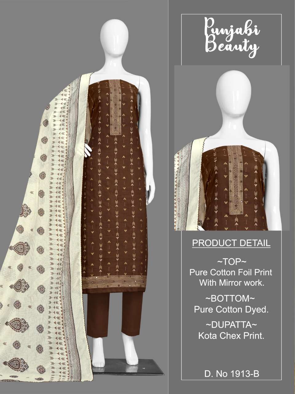 PUNJABI BEAUTY 1913 BY BIPSON 1913-A TO 1913-D SERIES BEAUTIFUL WINTER COLLECTION SUITS STYLISH FANCY COLORFUL CASUAL WEAR & ETHNIC WEAR GLACE COTTON PRINT WITH WORK DRESSES AT WHOLESALE PRICE