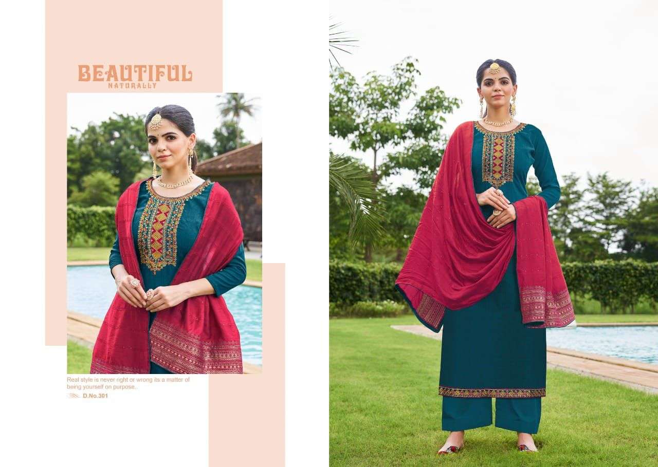 INNA BY CHERRY 301 TO 304 SERIES BEAUTIFUL SUITS COLORFUL STYLISH FANCY CASUAL WEAR & ETHNIC WEAR PURE SILK DRESSES AT WHOLESALE PRICE