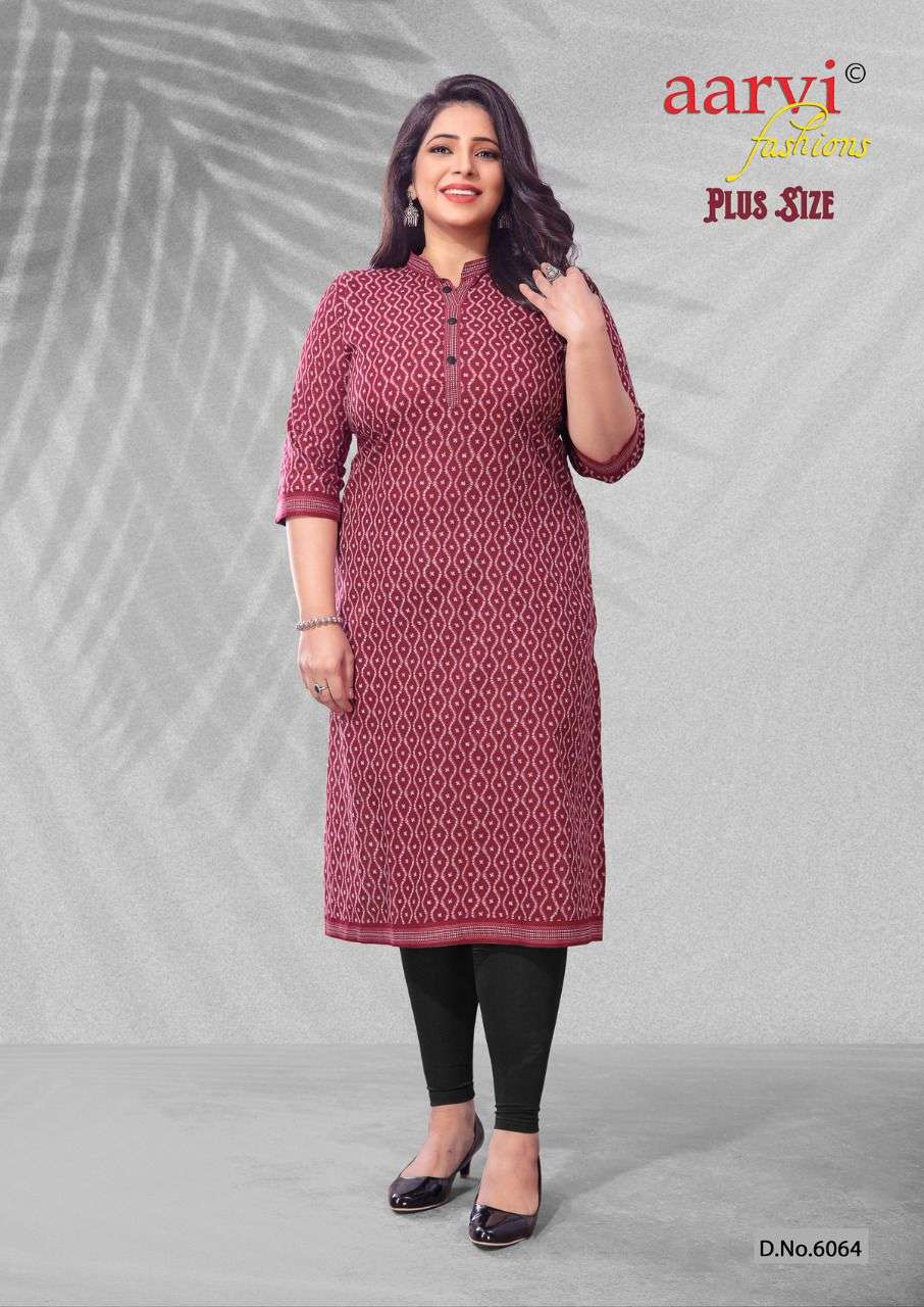 PLUS SIZE BY AARVI FASHION 6064 TO 6078 SERIES DESIGNER STYLISH FANCY COLORFUL BEAUTIFUL PARTY WEAR & ETHNIC WEAR COLLECTION PURE COTTON KURTIS AT WHOLESALE PRICE