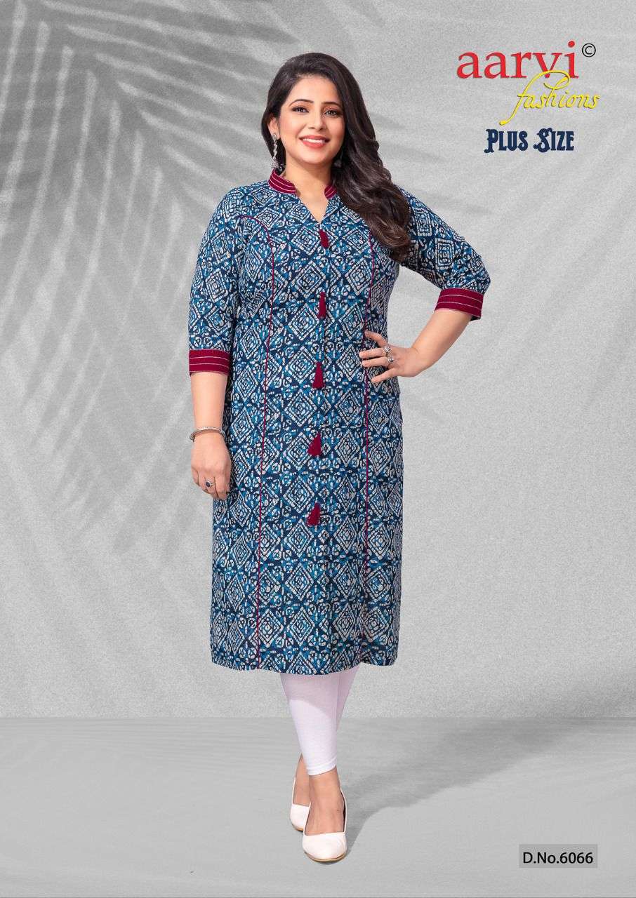 PLUS SIZE BY AARVI FASHION 6064 TO 6078 SERIES DESIGNER STYLISH FANCY COLORFUL BEAUTIFUL PARTY WEAR & ETHNIC WEAR COLLECTION PURE COTTON KURTIS AT WHOLESALE PRICE