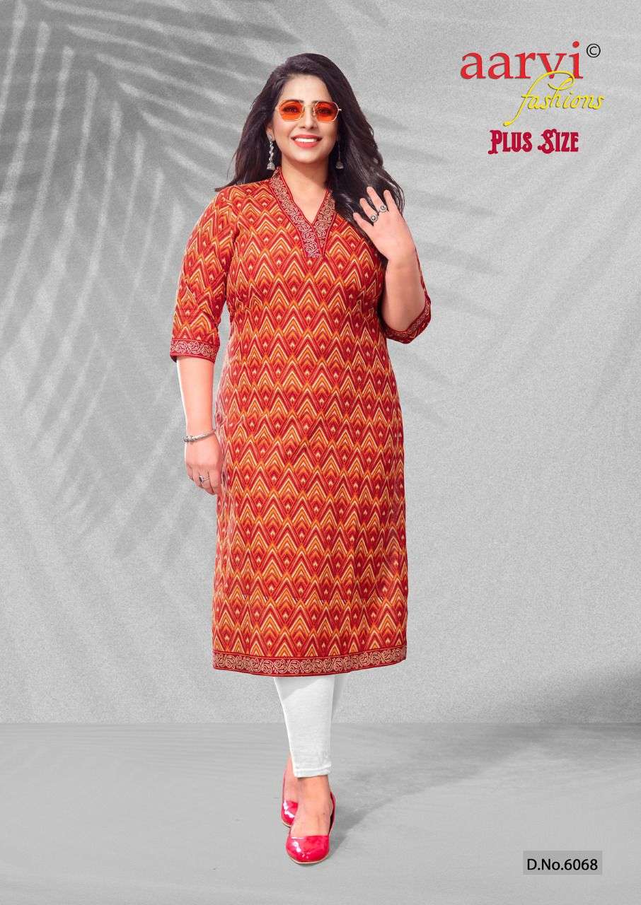 PLUS SIZE BY AARVI FASHION 6064 TO 6078 SERIES DESIGNER STYLISH FANCY COLORFUL BEAUTIFUL PARTY WEAR & ETHNIC WEAR COLLECTION PURE COTTON KURTIS AT WHOLESALE PRICE