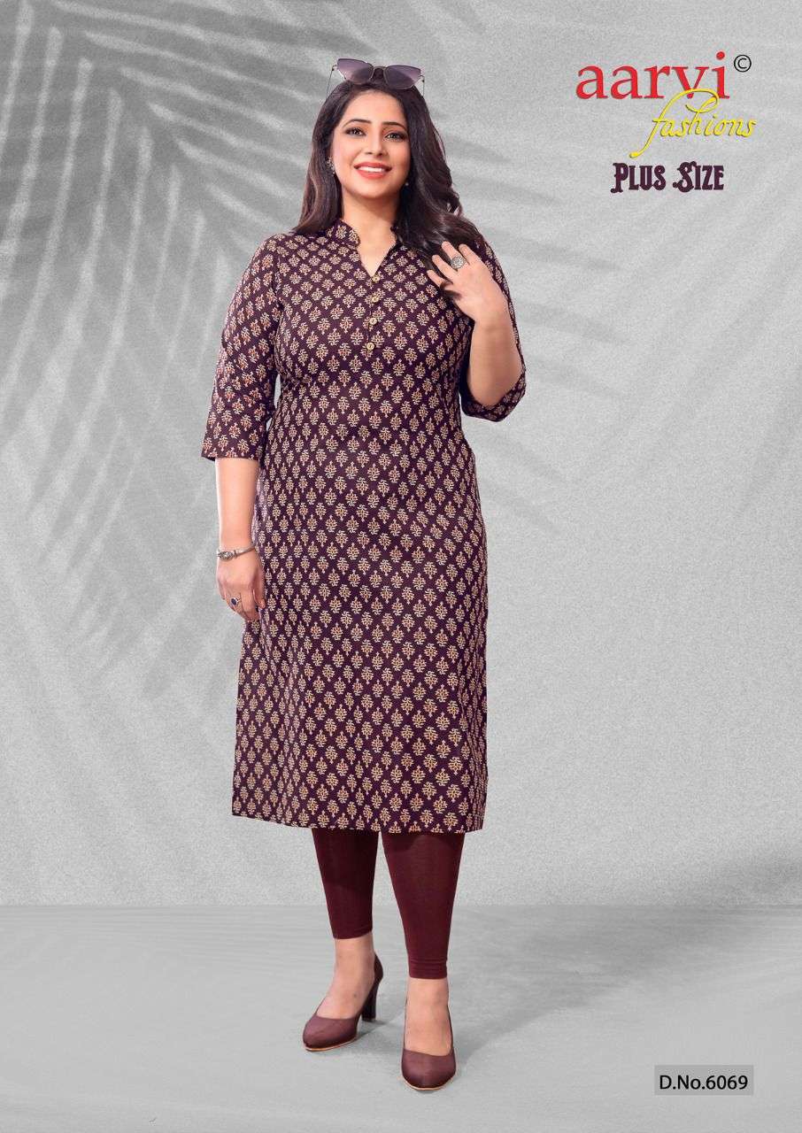 PLUS SIZE BY AARVI FASHION 6064 TO 6078 SERIES DESIGNER STYLISH FANCY COLORFUL BEAUTIFUL PARTY WEAR & ETHNIC WEAR COLLECTION PURE COTTON KURTIS AT WHOLESALE PRICE
