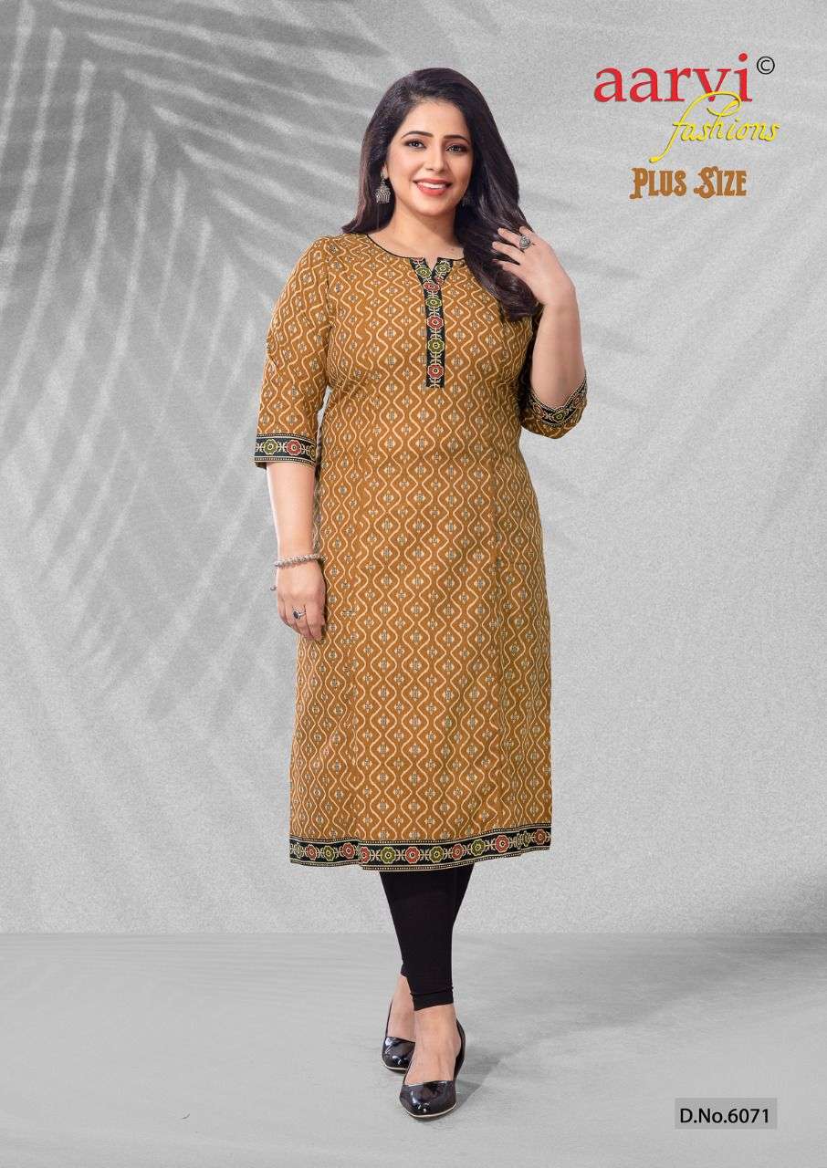 PLUS SIZE BY AARVI FASHION 6064 TO 6078 SERIES DESIGNER STYLISH FANCY COLORFUL BEAUTIFUL PARTY WEAR & ETHNIC WEAR COLLECTION PURE COTTON KURTIS AT WHOLESALE PRICE