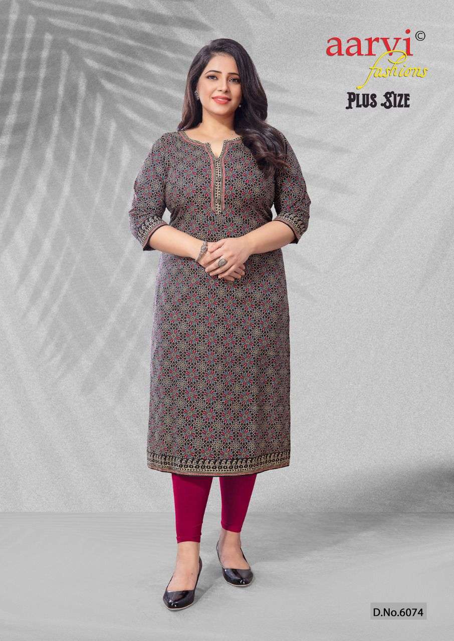 PLUS SIZE BY AARVI FASHION 6064 TO 6078 SERIES DESIGNER STYLISH FANCY COLORFUL BEAUTIFUL PARTY WEAR & ETHNIC WEAR COLLECTION PURE COTTON KURTIS AT WHOLESALE PRICE