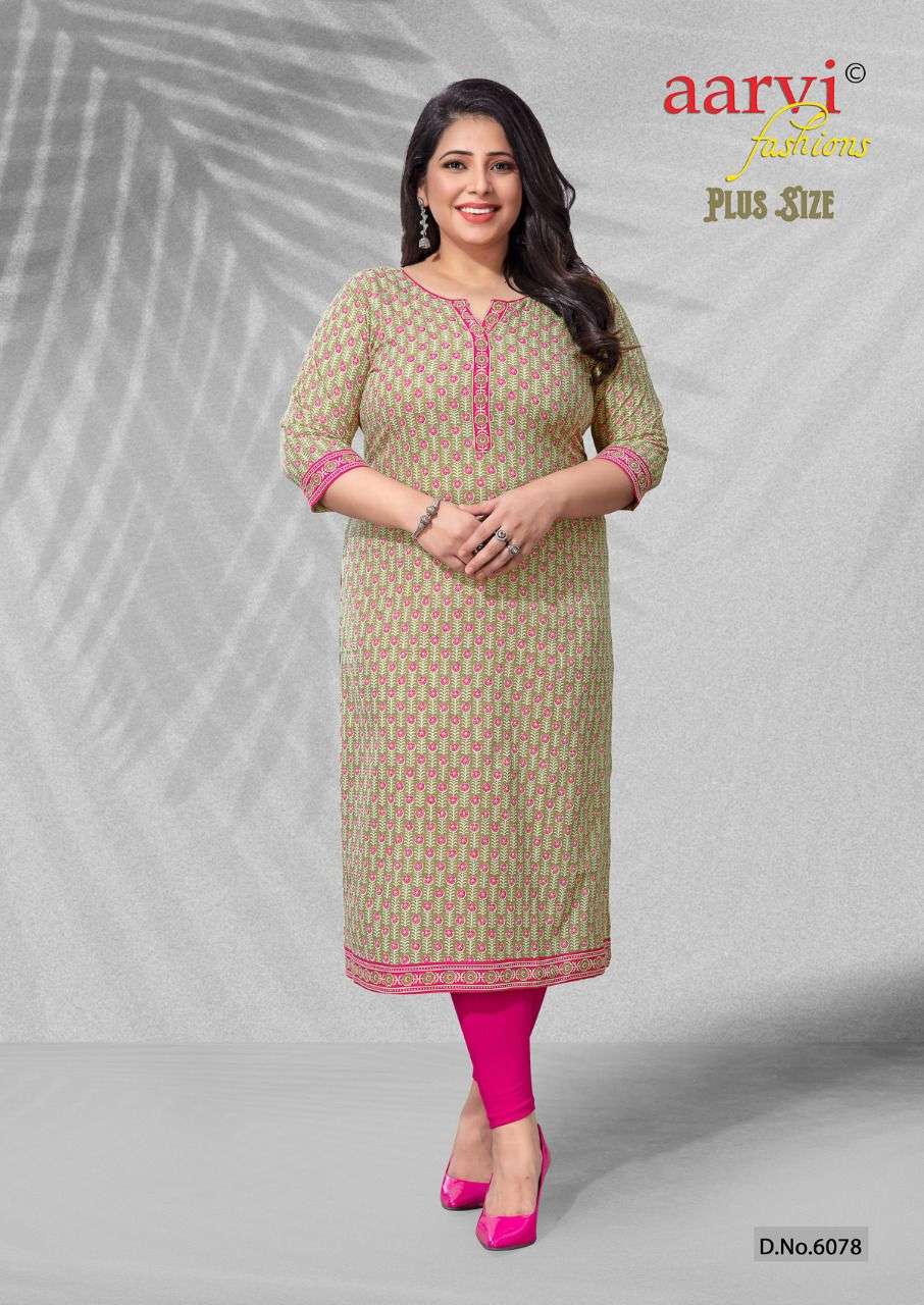 PLUS SIZE BY AARVI FASHION 6064 TO 6078 SERIES DESIGNER STYLISH FANCY COLORFUL BEAUTIFUL PARTY WEAR & ETHNIC WEAR COLLECTION PURE COTTON KURTIS AT WHOLESALE PRICE