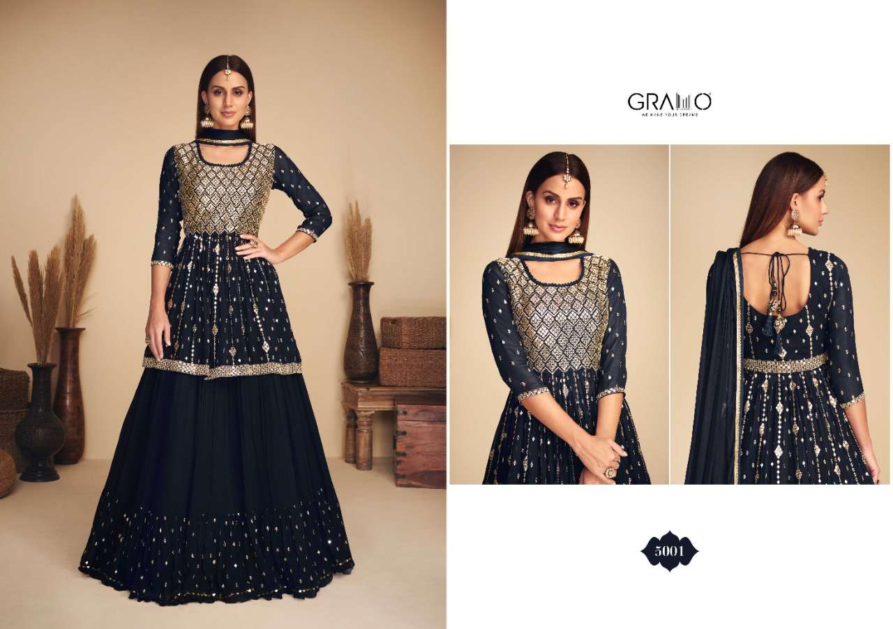 NURZA VOL-1 BY GRAMO 5001 TO 5004 SERIES BEAUTIFUL SUITS COLORFUL STYLISH FANCY CASUAL WEAR & ETHNIC WEAR REAL GEORGETTE DRESSES AT WHOLESALE PRICE