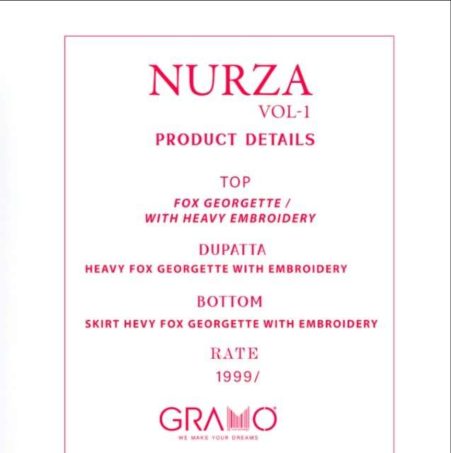 NURZA VOL-1 BY GRAMO 5001 TO 5004 SERIES BEAUTIFUL SUITS COLORFUL STYLISH FANCY CASUAL WEAR & ETHNIC WEAR REAL GEORGETTE DRESSES AT WHOLESALE PRICE