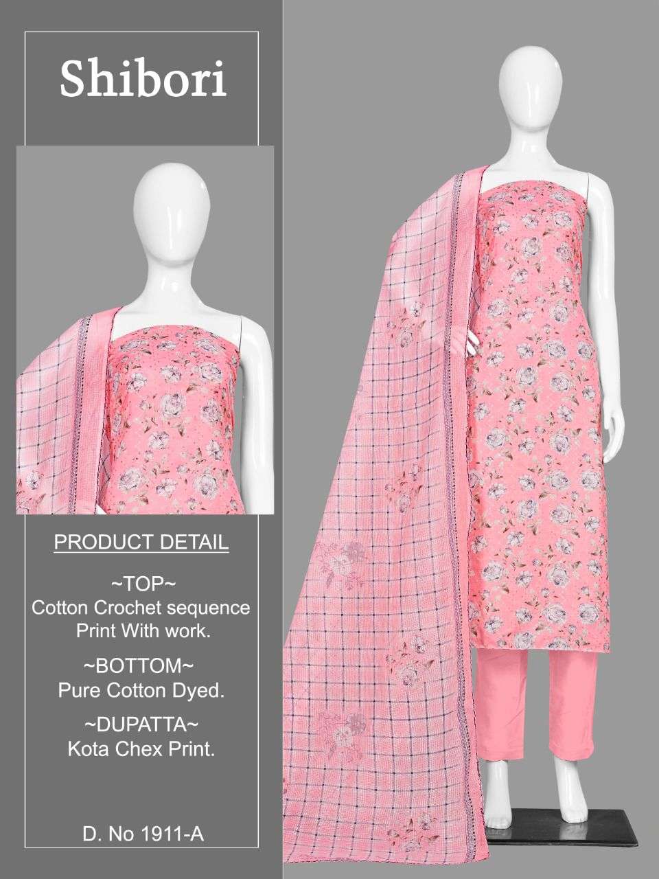 SHIBORI 1911 BY BIPSON 1911-A TO 1911-D SERIES BEAUTIFUL WINTER COLLECTION SUITS STYLISH FANCY COLORFUL CASUAL WEAR & ETHNIC WEAR PURE COTTON PRINT WITH WORK DRESSES AT WHOLESALE PRICE