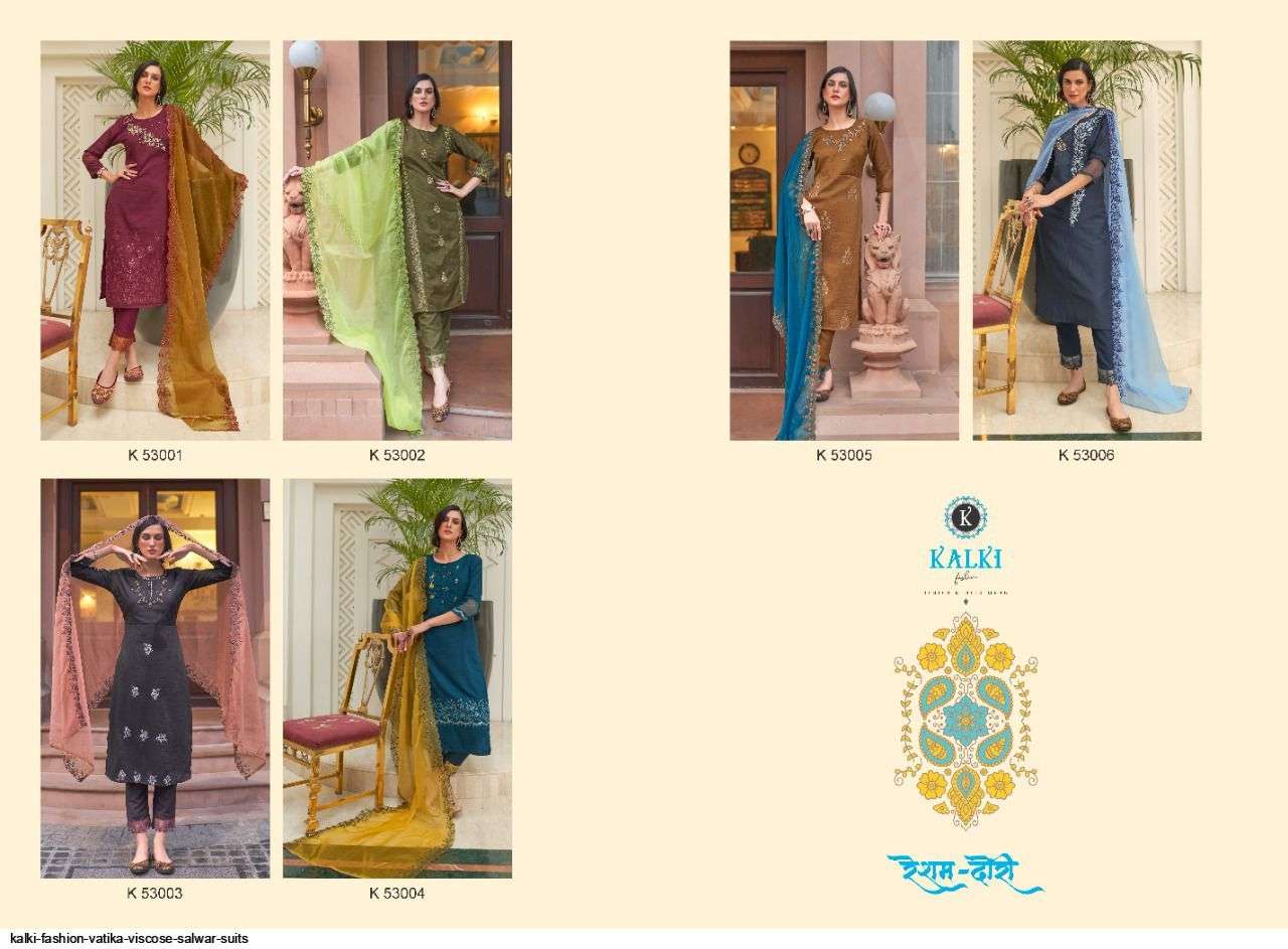 VATIKA BY KALKI 53001 TO 53006 SERIES BEAUTIFUL SUITS COLORFUL STYLISH FANCY CASUAL WEAR & ETHNIC WEAR PURE VISCOSE SILK DRESSES AT WHOLESALE PRICE