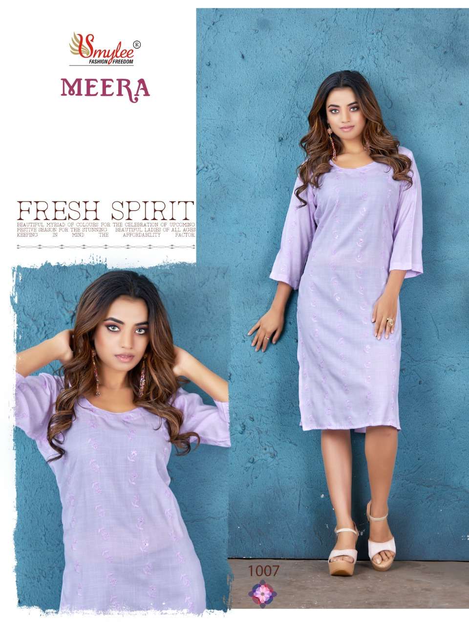 MEERA BY SMYLEE 1001 TO 1008 SERIES DESIGNER STYLISH FANCY COLORFUL BEAUTIFUL PARTY WEAR & ETHNIC WEAR COLLECTION PURE RAYON KURTIS AT WHOLESALE PRICE