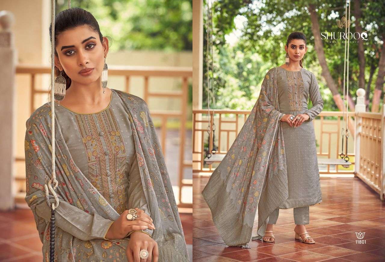 SIMRAM BY SHUROOQ 11800 TO 11803 SERIES BEAUTIFUL SUITS COLORFUL STYLISH FANCY CASUAL WEAR & ETHNIC WEAR MUSLIN JACQUARD DRESSES AT WHOLESALE PRICE