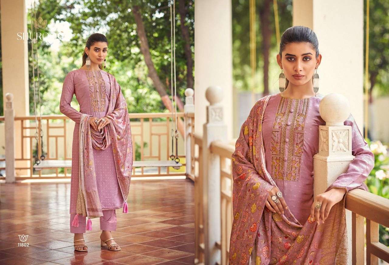 SIMRAM BY SHUROOQ 11800 TO 11803 SERIES BEAUTIFUL SUITS COLORFUL STYLISH FANCY CASUAL WEAR & ETHNIC WEAR MUSLIN JACQUARD DRESSES AT WHOLESALE PRICE