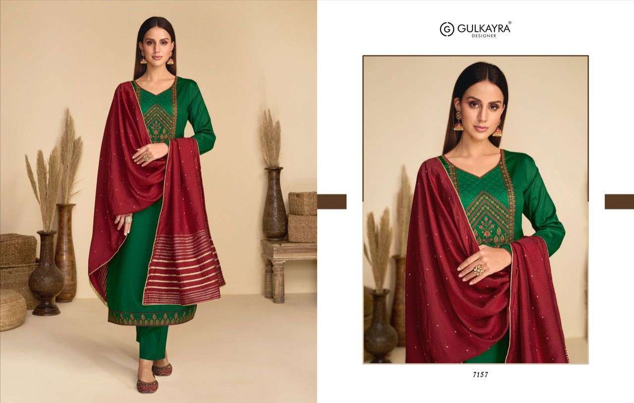 Aaliyah By Gulkayra Designer 7157 To 7162 Series Beautiful Suits Colorful Stylish Fancy Casual Wear & Ethnic Wear Jam Silk Embroidered Dresses At Wholesale Price