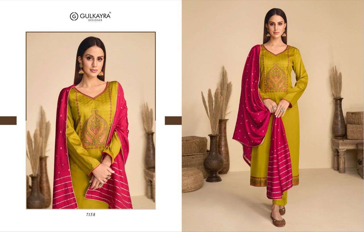 Aaliyah By Gulkayra Designer 7157 To 7162 Series Beautiful Suits Colorful Stylish Fancy Casual Wear & Ethnic Wear Jam Silk Embroidered Dresses At Wholesale Price